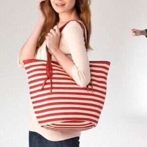 Giando MASSI Red White Stripes Tote Bag Double Strap Beachy French